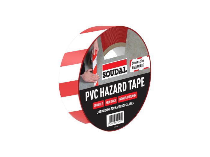 PVC Hazard Tape Red-White 50mm x 33m